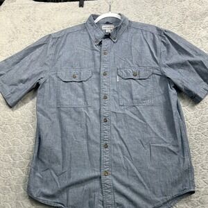 Carhartt Relaxed Fit Mens Short Sleeve Button Up Shirt Chambray Blue Size Large